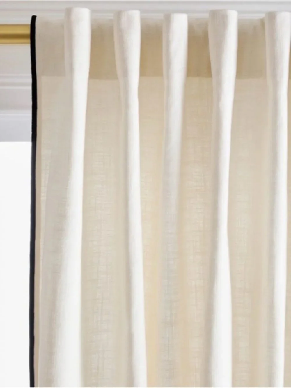 Quince Piped Edge Cotton Cream and Black Curtain Panels 48